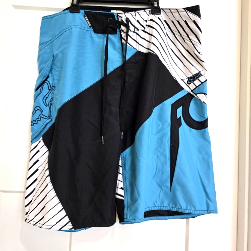 Fox Racing Board Shorts Swim Trunks Mens 36 Foxhead Blue Black White Surfing